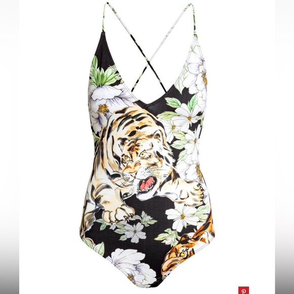 H&M Tiger Print One piece Swimsuit 6 - Picture 1 of 4